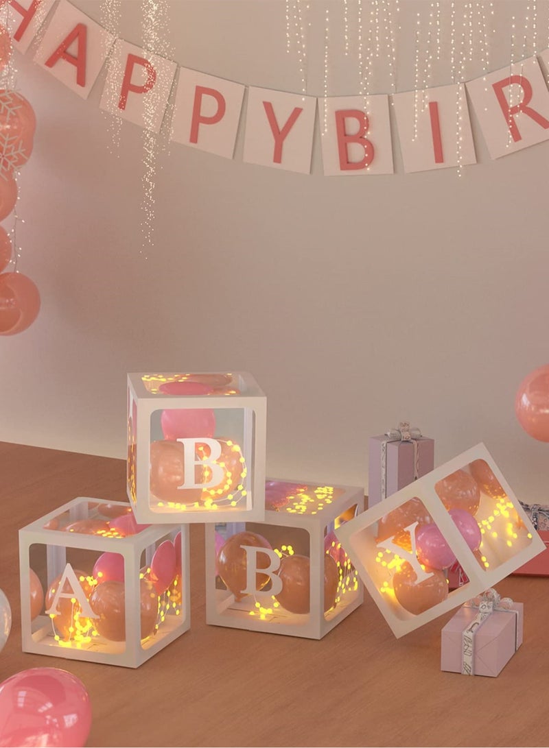 صناديق أطفال مع حروف، 4 بالونات شفافة للكشف عن جنس الطفل، أعياد الميلاد، حفلات الزفاف، حفلات استقبال المولود (أبيض) - Image 3