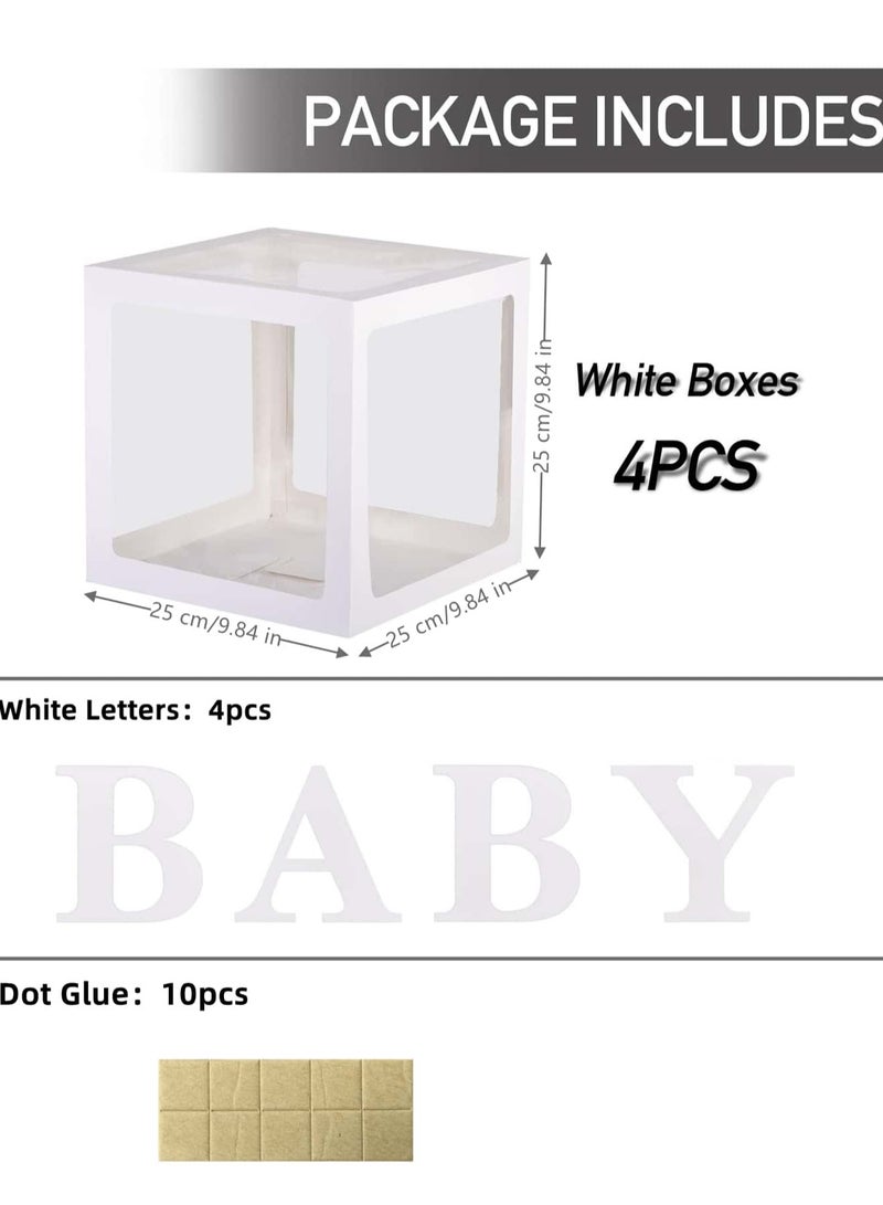 صناديق أطفال مع حروف، 4 بالونات شفافة للكشف عن جنس الطفل، أعياد الميلاد، حفلات الزفاف، حفلات استقبال المولود (أبيض) - Image 2