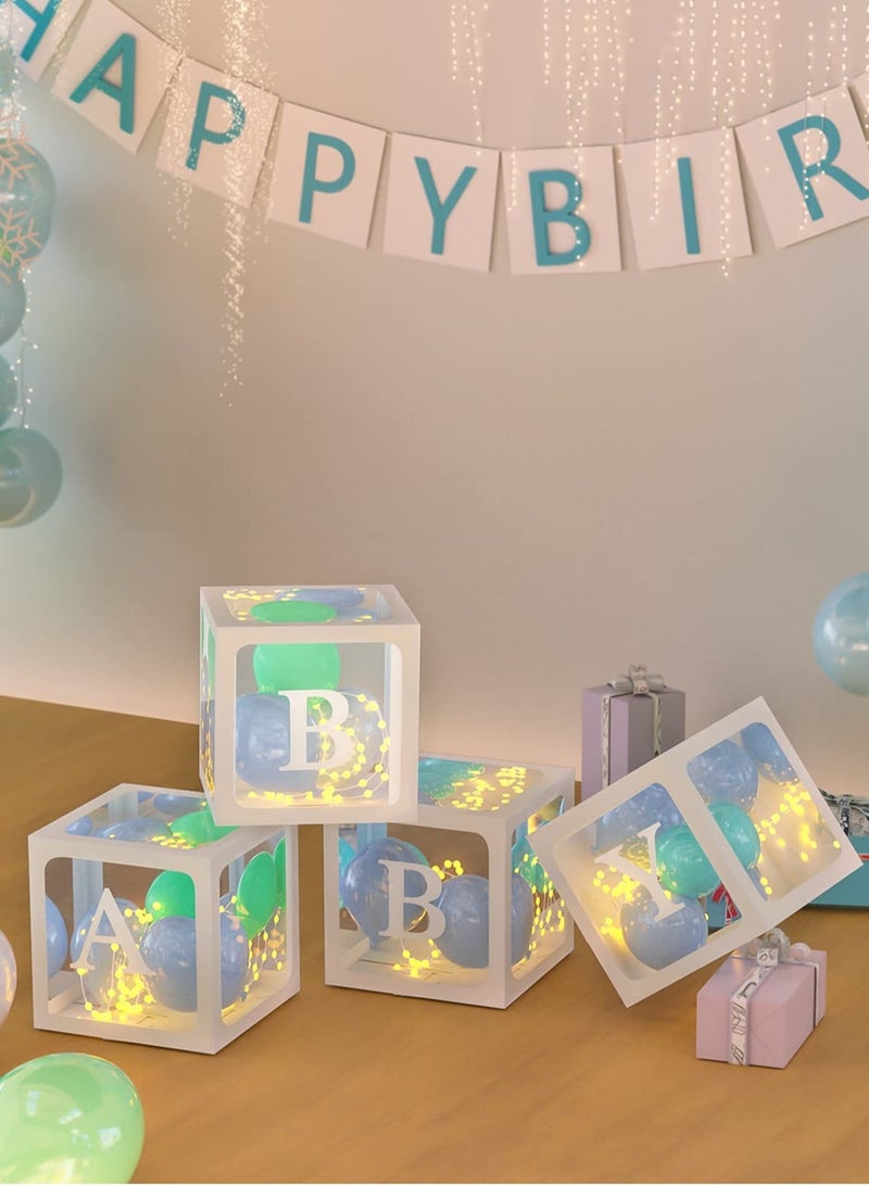 صناديق أطفال مع حروف، 4 بالونات شفافة للكشف عن جنس الطفل، أعياد الميلاد، حفلات الزفاف، حفلات استقبال المولود (أبيض) - Image 4