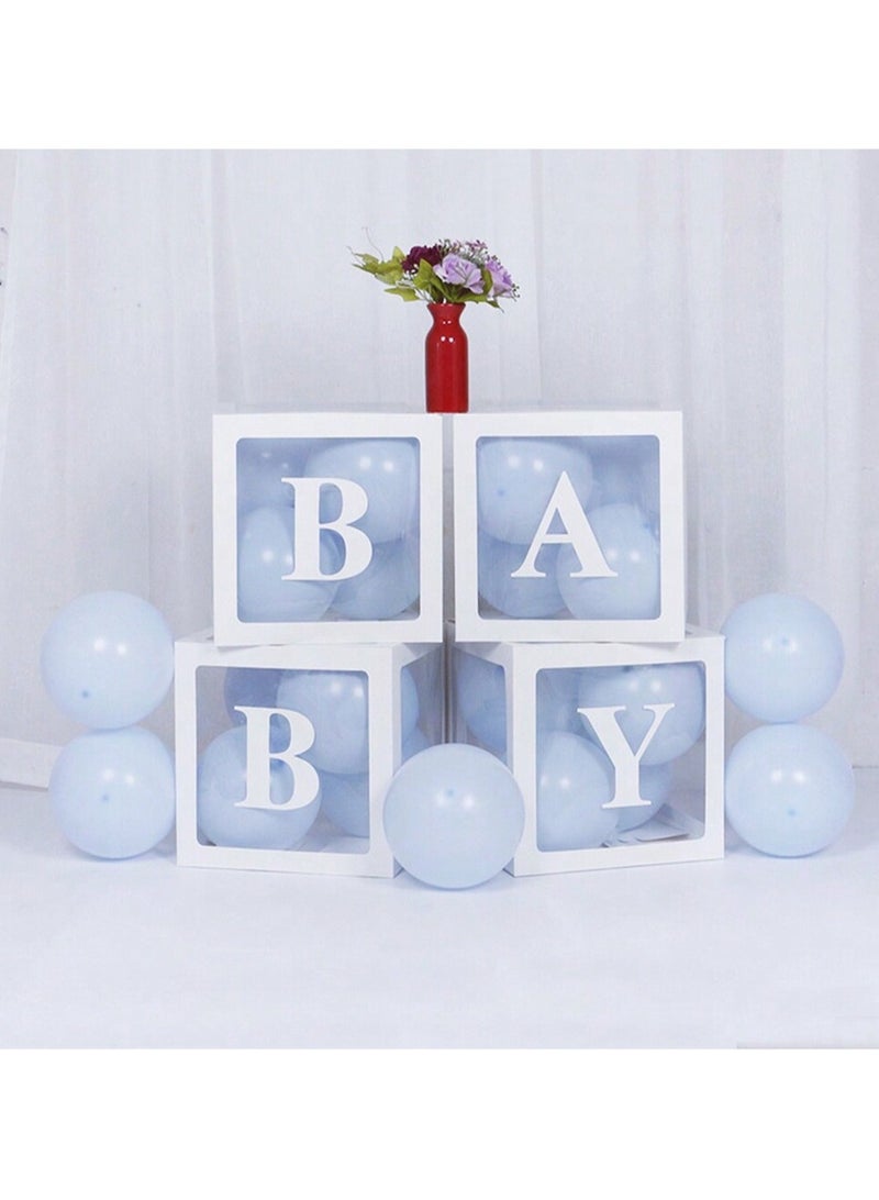 صناديق أطفال مع حروف، 4 بالونات شفافة للكشف عن جنس الطفل، أعياد الميلاد، حفلات الزفاف، حفلات استقبال المولود (أبيض) - Image 5
