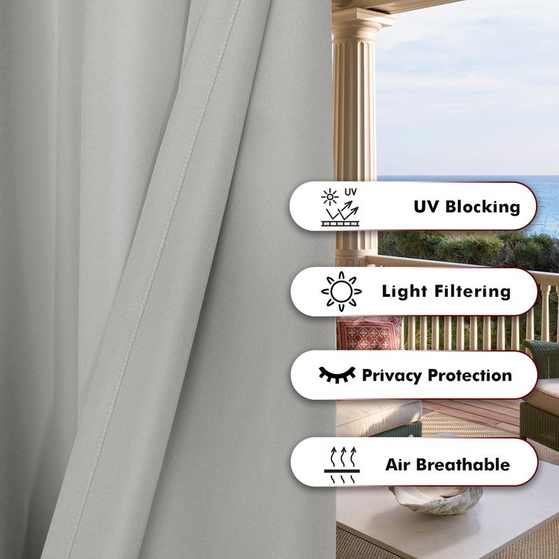 BONZER Outdoor Curtains for Patio Waterproof Thick Privacy Grommet Light Filtering Outside Curtains for Porch Pergola Gazebo Deck, 1 Panel, 54W x 84L inch, Silver - Image 4