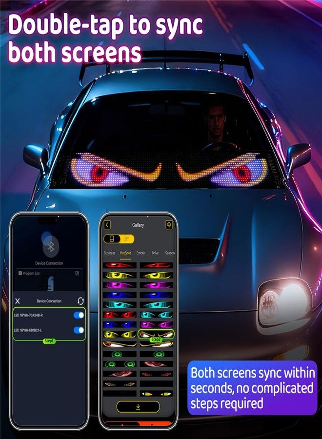 Ekavtor Led Eyes for Car Windshield 2PCS - 23.42x4.72In Programmable Flexible Display Lights, One Click Dual Screen Synchronization, App/Remote Control, USB Powered, Led Windshield Eyes for Cars/Trucks/SUVs - Image 2