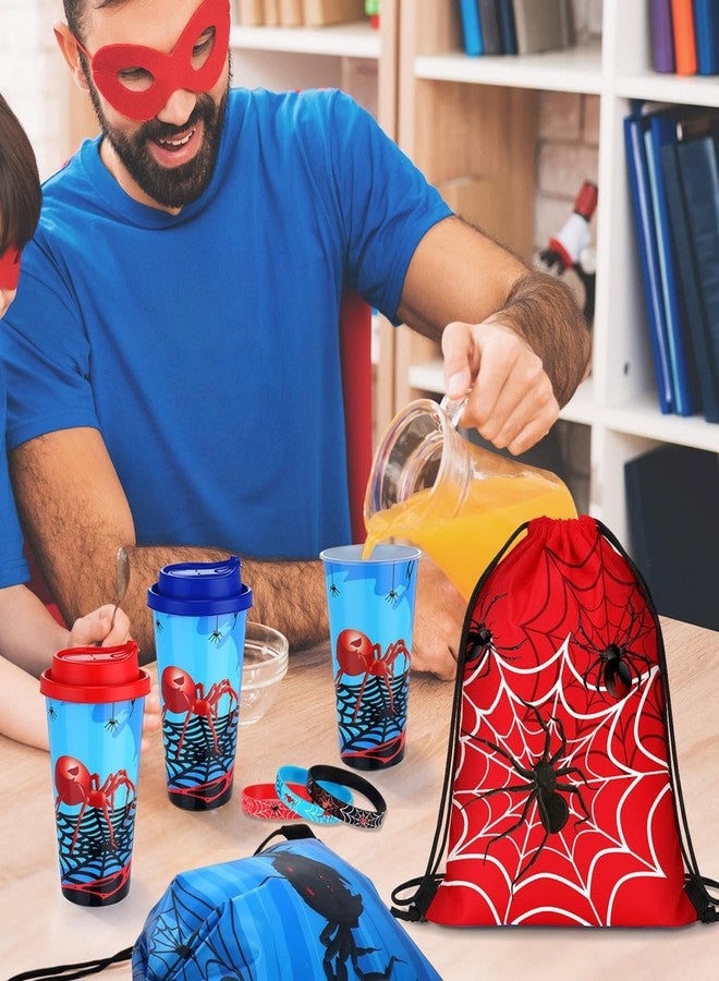 Potchen 72 Pcs Spider Party Favors Spider Birthday Party Supplies Hero Decorations for Guests Including Drawstring Gift Bags Cups and Wristbands for Halloween Birthday Gift Favors - Image 2