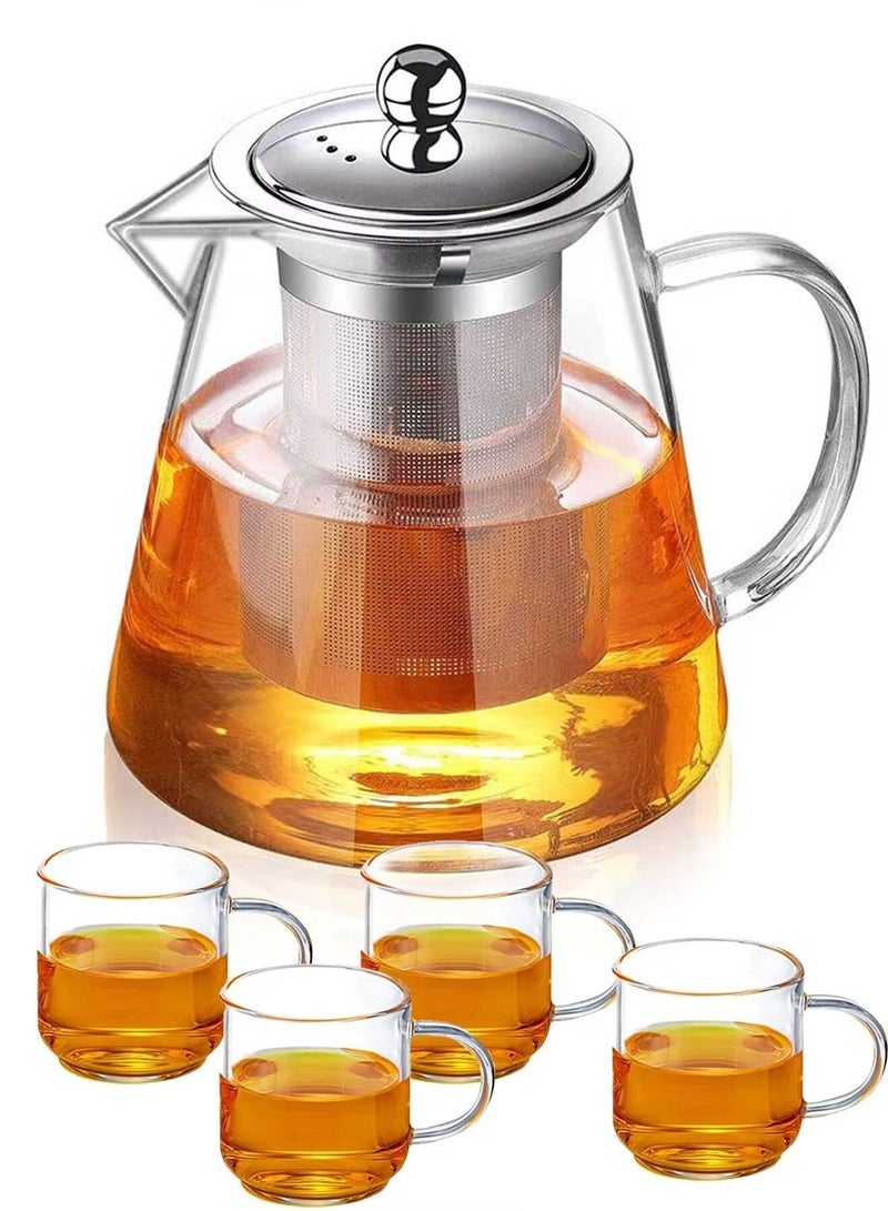 HOMESTAR Glass Teapot Set 950ml With 4 Cups And Removable Strainer 36111 - Image 1