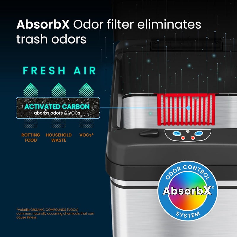 iTouchless 13 Gallon Sensor Trash Can with AC Adapter, Battery-Free Stainless Steel Automatic Bin with Odor Filter, Great for Kitchen and Office - Image 4