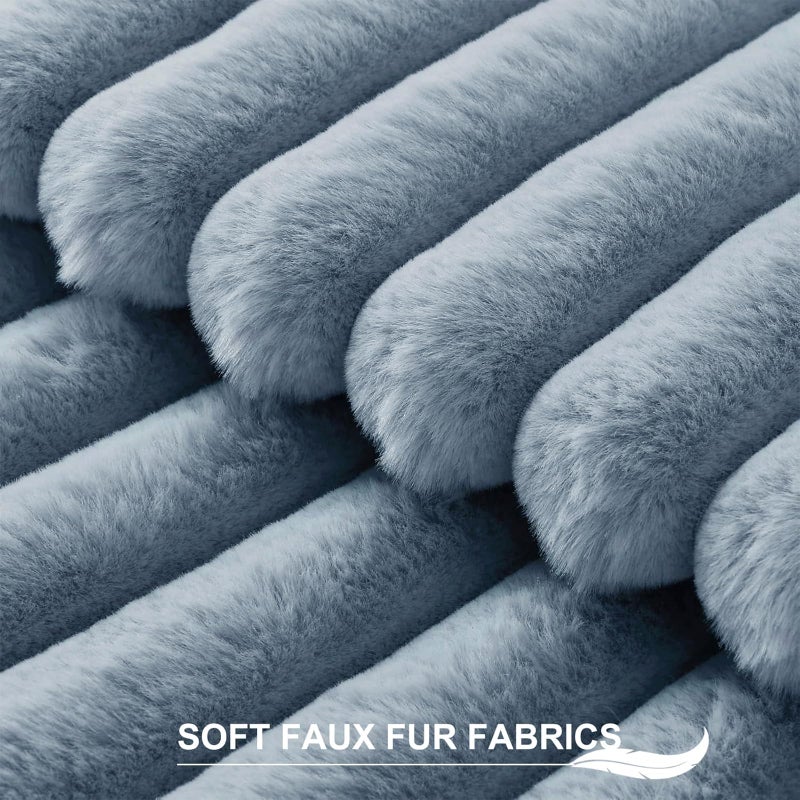 Pallene Faux Fur Plush Lumbar Throw Pillow Covers 12X20 Set Of 2  Luxury Soft Fluffy Striped Decorative Pillow Covers For Sofa  Couch  Living Room  Blue Grey - Image 2