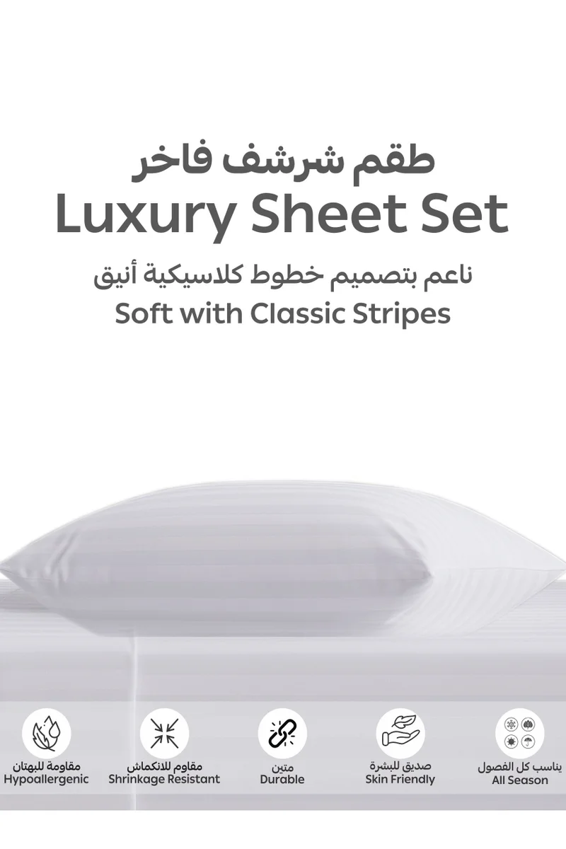 Donetella 2-Piece Striped Bedding Set – Single Fitted Sheet 120x200+30 cm with All-Around Elastic & 1 Matching Pillowcases