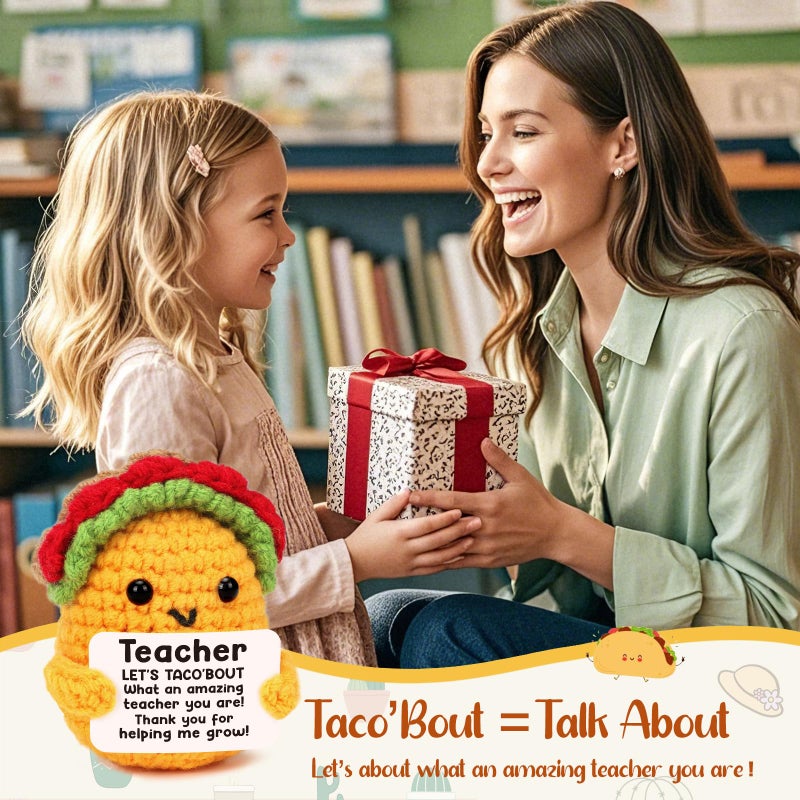 Jettryran Teacher Valentine Easter Gifts Teacher Appreciation Week Thank You Going Away Farewell Gifts for Women Get Well Birthday Valetines Gift for Teachers Female Mini Cute Teacher Gift Positive Taco Crochet - Image 4