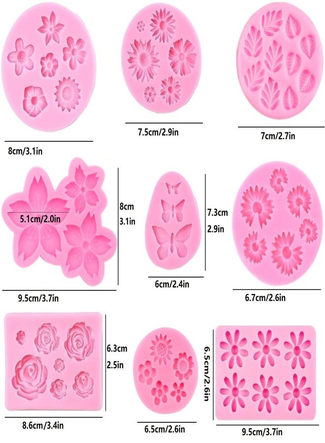 AMBESTEE Flower Silicone Molds,9pcs Rose Leaf Daisy Sunflower Chrysanthemum Small Flowers Fondant Molds Polymer Clay Mould Candy Chocolate Molds for Cupcake Cake Pop Puck Decoration DIY Crafts - Image 2