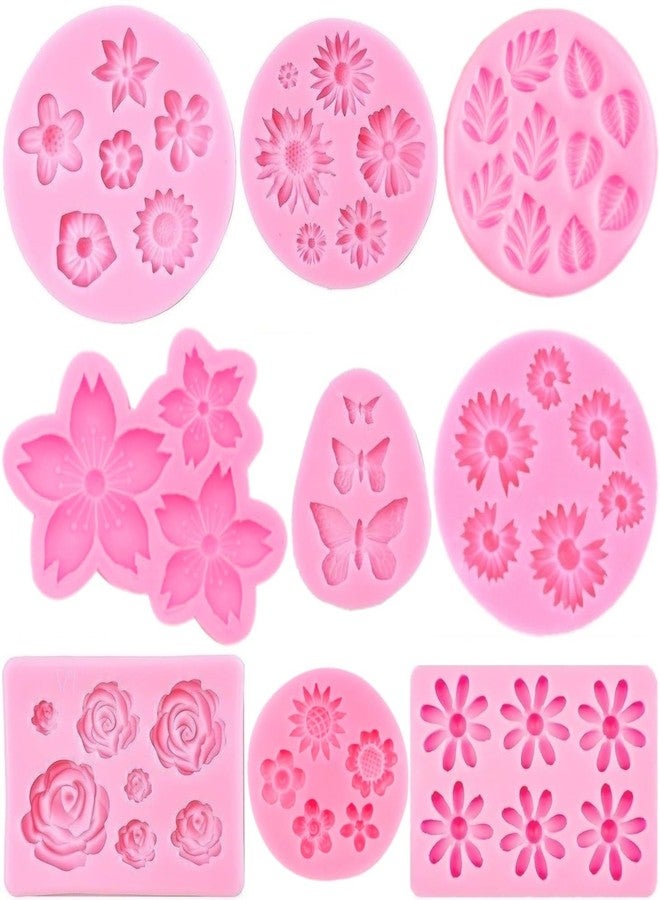 AMBESTEE Flower Silicone Molds,9pcs Rose Leaf Daisy Sunflower Chrysanthemum Small Flowers Fondant Molds Polymer Clay Mould Candy Chocolate Molds for Cupcake Cake Pop Puck Decoration DIY Crafts - Image 1