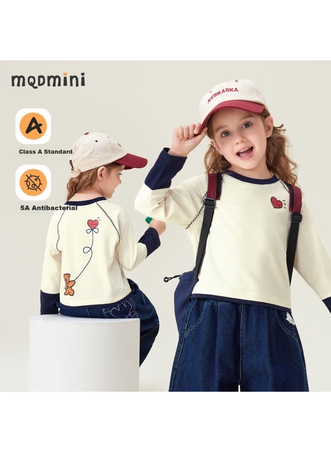 Mqdmini Girls' Long-sleeve T-shirt, 5a Antibacterial Children's T-shirt, Sweet Versatile Base Layer Top, Heart Dog Desig - Image 1