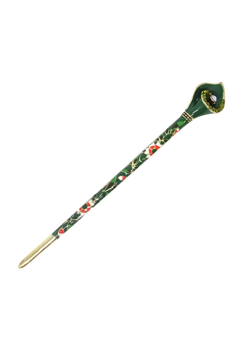 HONBAY - Honbay Cloisonn Vintage Hair Stick With Calla Chinese Traditional Style Fashion Hair Chopsticks Hairpin Green - Image 1