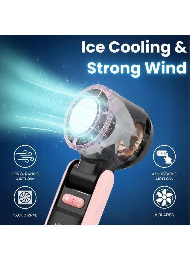 Jliyru Portable Handheld Turbo Fan, 5 High-Speed Wind, Battery Operated, Up to 12H Runtime, 3 IN 1 Hand Fan with LED Display & Flashlight, Personal Cooling Fan for Travel, Outdoor, Beach Essentials - Image 5