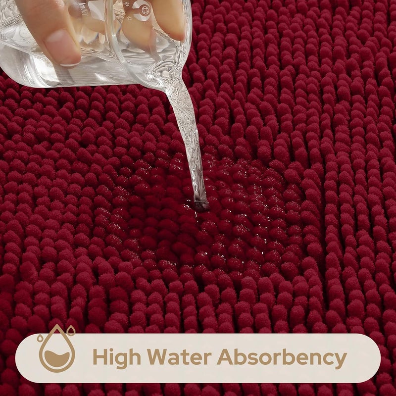 HOMEIDEAS Burgundy Chenille Bathroom Rugs Set of 3 - Non Slip, Super Absorbent Microfiber Mats - Image 5