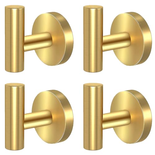 Kruodop Towel Hooks for Bathroom4 Packs Wall Mount Towel HolderBlack Matte Wall Robe HookStainless Steel Heavy Duty Door Hanger Towel Hook for Kitchen BedroomHotelPoolCoats Gold - Image 1