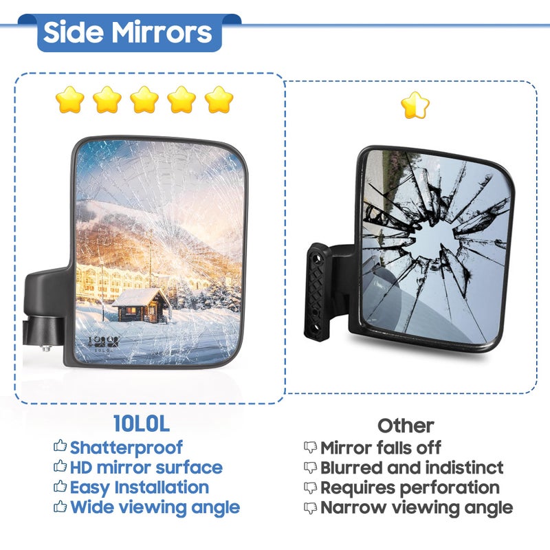 9.99WORLD MALL Golf Cart Side Mirrors, No Drilling 180 Degree Rotation & Foldable-HD Shatterproof Glass Mirrors for Golf Cart Club Car EZGO and Other (Multiple Size Clips) (New for 2023) - Image 5