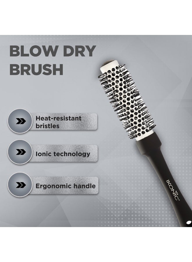 Ikonic Professional Blow Dry Hair Brush with Ionic Techonology for Frizz-Free Styling, Curling, Volumizing & Waves for Women & Men, All Hair Types, Salon & Personal Use - BDB 25 BLACK + WHITE - Image 2