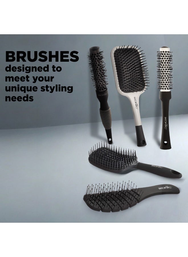 Ikonic Professional Blow Dry Hair Brush with Ionic Techonology for Frizz-Free Styling, Curling, Volumizing & Waves for Women & Men, All Hair Types, Salon & Personal Use - BDB 25 BLACK + WHITE - Image 5