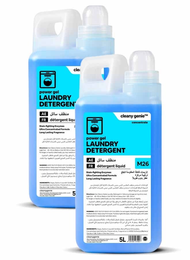 cleany genie Long Lasting Power Gel Laundry Detergent Liquid 2x5L - Image 2