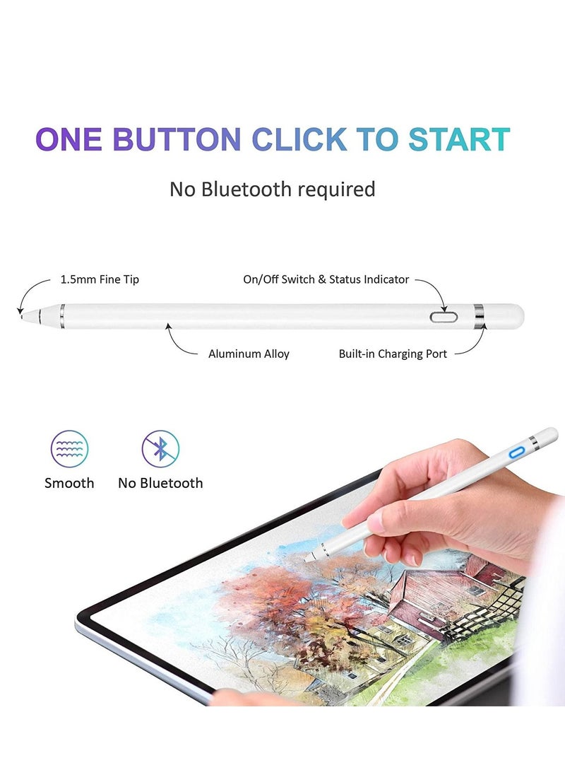 Active Stylus Pen for Android,iOS, iPad/iPad 2/New iPad 3/iPad4/iPad Pro/iPad Mini/iPad Mini 2/3 /4 and Most Tablet,1.5mm Fine Point Rechargeable Digital Stylus Pen（White）  - Image 4