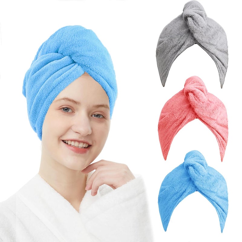 ELLEWIN ELLEWIN Microfiber Hair Towel Wrap for Women 3 PackHair Drying Turban with ButtonAnti FrizzSuper Absorbent Quick Dry Hair Towels for Long Thick Short Hair
