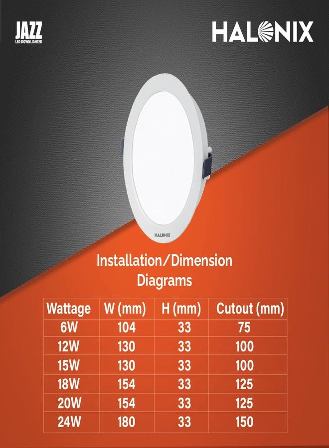 Halonix Jazz 24W Warm White Recessed downlighter | Cutout- 6 inch| Bright Recessed Ceiling Light | Ceiling Light for Hall,Room,Office,Shop | Pack 1 - Image 2
