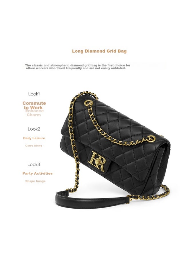 Hr Helena Handbag, Women's Small Square Bag, Quilted Chain Bag, Top-grain Leather Shoulder Crossbody Bag, Women's Qixi Gift - Image 3