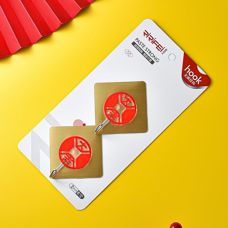 Red Fu Character Stainless Steel Hook Daji brushed gold 2 pack 