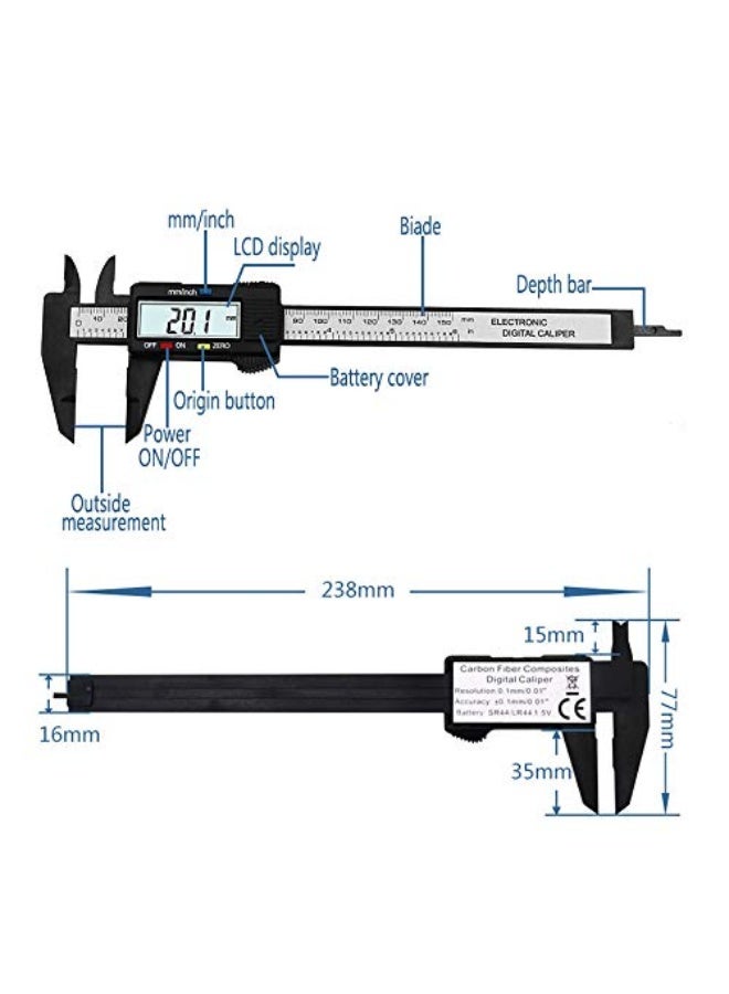150mm 6 inch LCD Digital Electronic Carbon Fiber Vernier Caliper Gauge Micrometer - Image 5