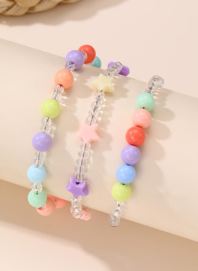 Take Two Pack of 3 - Gilrs Multi-Color Pastel Star and Bead Bracelets - Image 1