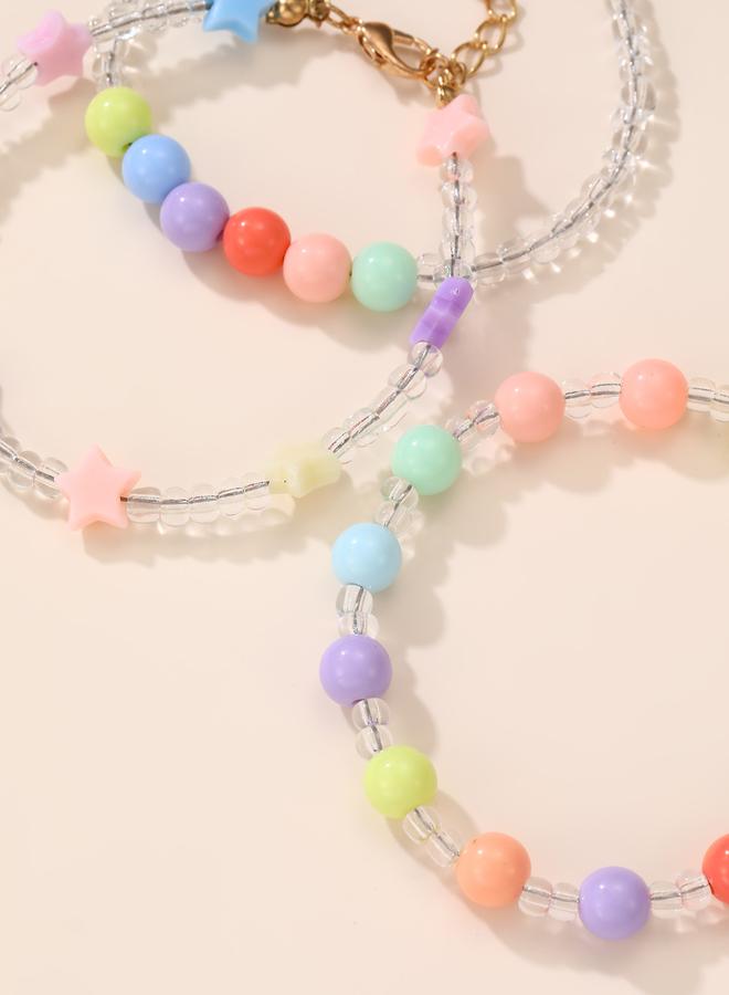 Take Two Pack of 3 - Gilrs Multi-Color Pastel Star and Bead Bracelets - Image 3