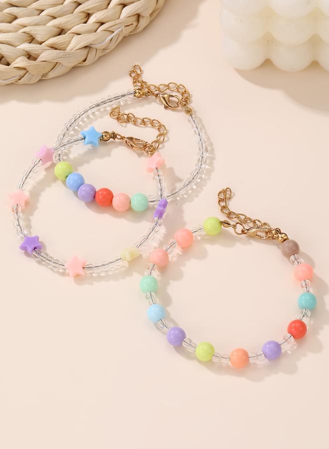 Take Two Pack of 3 - Gilrs Multi-Color Pastel Star and Bead Bracelets - Image 2