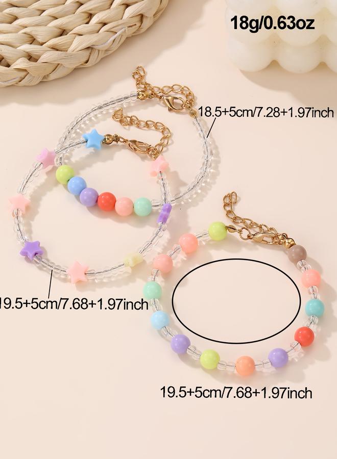 Take Two Pack of 3 - Gilrs Multi-Color Pastel Star and Bead Bracelets - Image 4