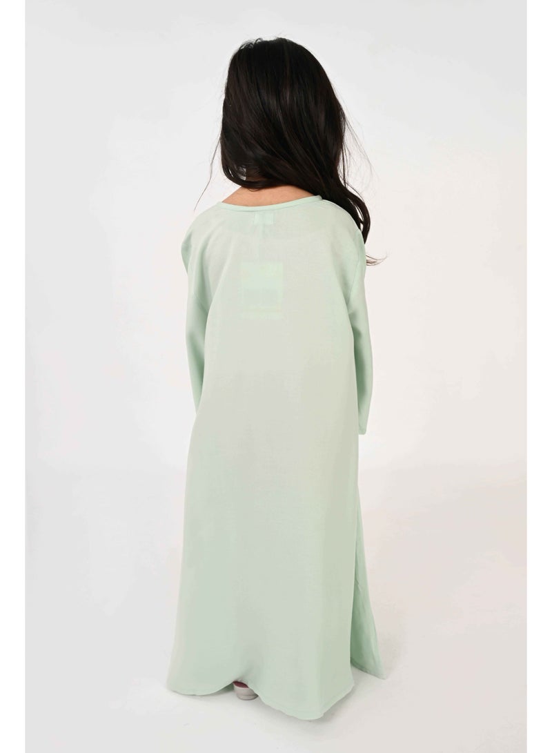 Linelle Kids Jalabiya – Pastel Grey Rayon Maxi with Full Loose Sleeves and Embroidery Detailing - Image 3