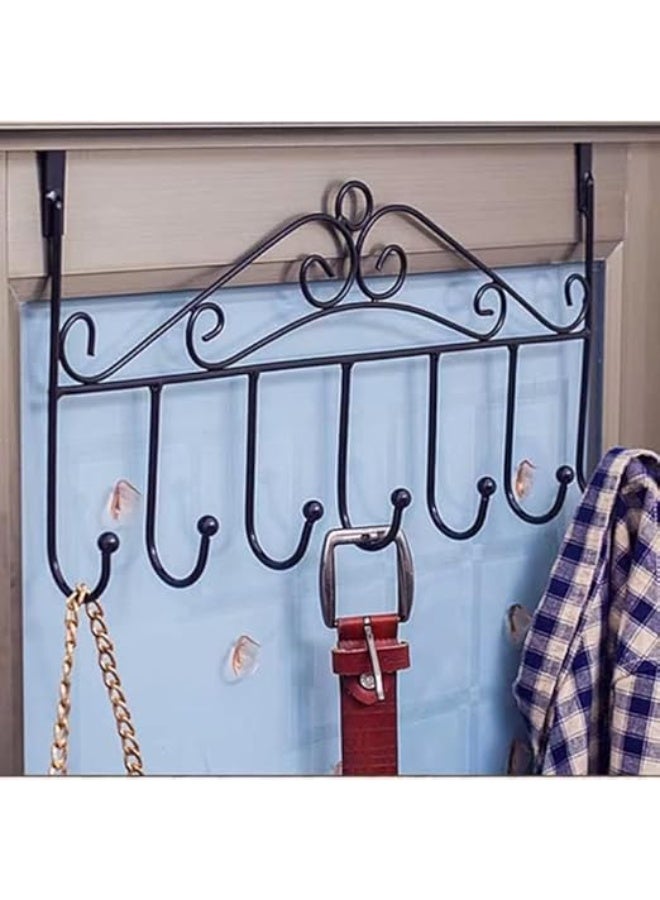 رف معلق على الباب مع 7 خطافات، حامل معدني للملابس والمعاطف والقبعات والمناشف والإكسسوارات، منظم زخرفي للأبواب للاستخدام في المنزل والمكتب - Image 2