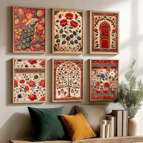kotart Traditional Indian Art Pichwai Wall Décor Paintings|Painting for Wall Decoration|Madhubani Art Painting with Frame for Living Room |Traditional Wall Poster with frames set of 6 (10x13 inch, L) - Image 3