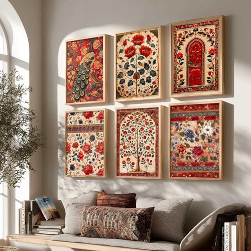 kotart Traditional Indian Art Pichwai Wall Décor Paintings|Painting for Wall Decoration|Madhubani Art Painting with Frame for Living Room |Traditional Wall Poster with frames set of 6 (10x13 inch, L) - Image 1