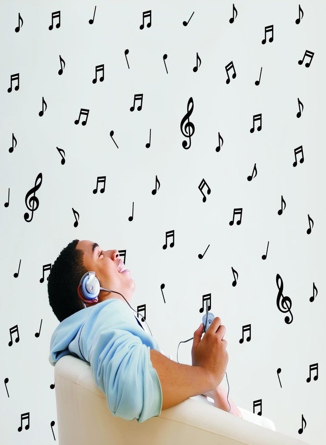 Kasubeso Music Notes Wall Stickers, Peel and Stick Removable DIY Music Notes Party Wall Decorations for Classroom Living Room Music Room Window Music Studio Decor, Black - Image 1