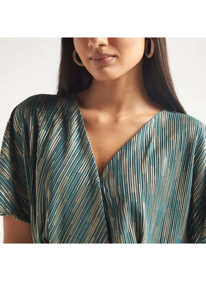 Splash FAV Textured V-neck Peplum Top with Extended Sleeves