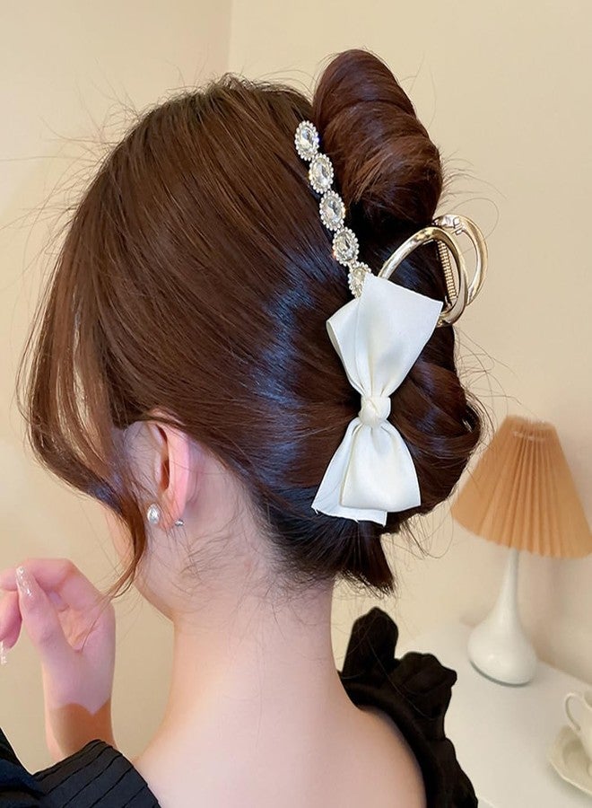 Jumwrit Big Gold Metal Hair Claw Clip Glitter Rhinestone Flower Hair Jaw Clip Cute Hair Bow Clip Accessories Strong Hold Mismatch Bowknot Hair Clamp for Women Girls (Off White) - Image 1