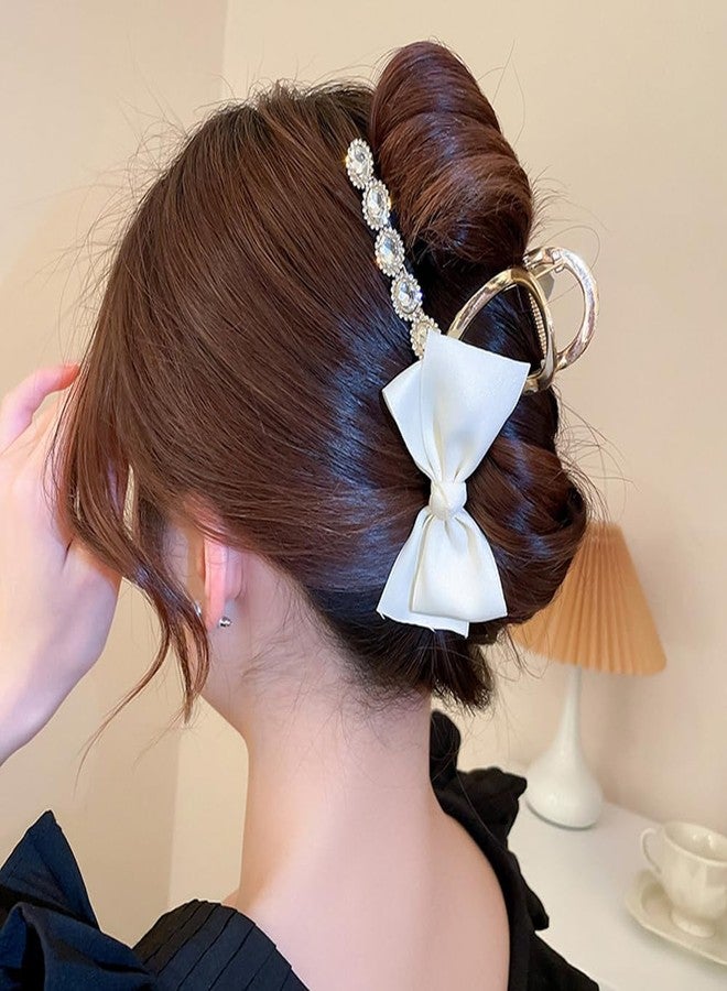 Jumwrit Big Gold Metal Hair Claw Clip Glitter Rhinestone Flower Hair Jaw Clip Cute Hair Bow Clip Accessories Strong Hold Mismatch Bowknot Hair Clamp for Women Girls (Off White) - Image 2