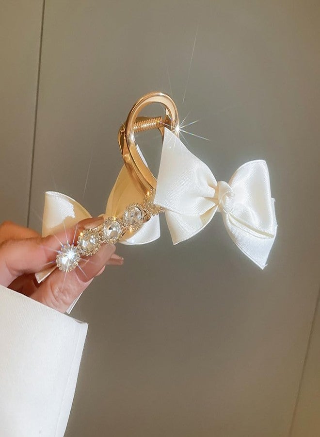 Jumwrit Big Gold Metal Hair Claw Clip Glitter Rhinestone Flower Hair Jaw Clip Cute Hair Bow Clip Accessories Strong Hold Mismatch Bowknot Hair Clamp for Women Girls (Off White) - Image 4