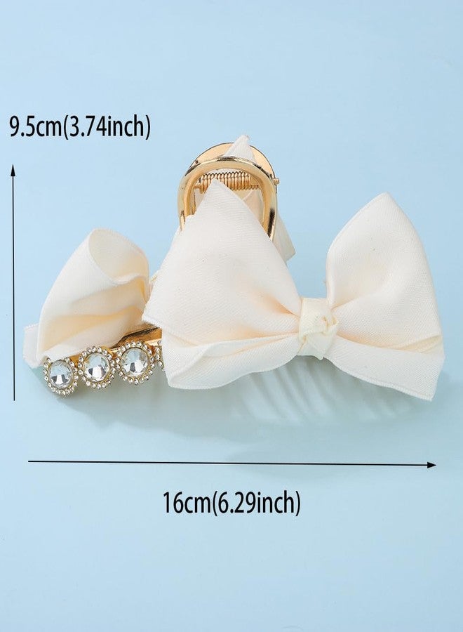 Jumwrit Big Gold Metal Hair Claw Clip Glitter Rhinestone Flower Hair Jaw Clip Cute Hair Bow Clip Accessories Strong Hold Mismatch Bowknot Hair Clamp for Women Girls (Off White) - Image 5