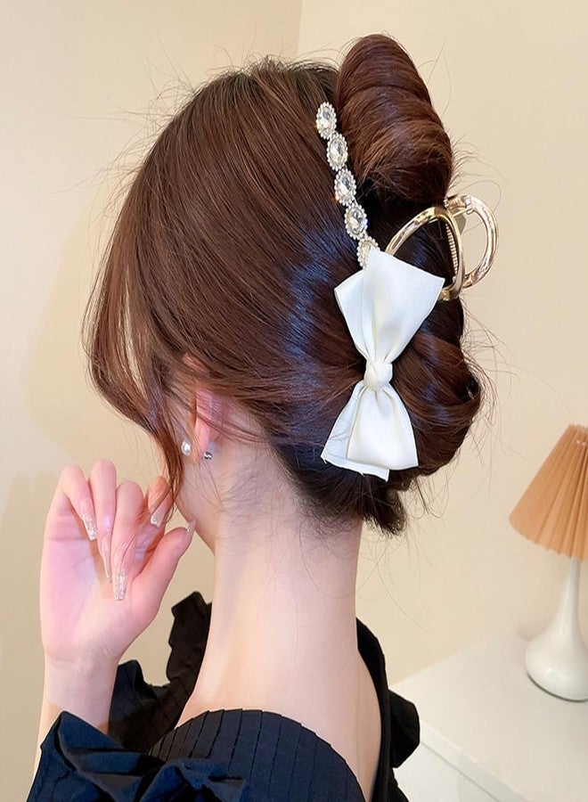 Jumwrit Big Gold Metal Hair Claw Clip Glitter Rhinestone Flower Hair Jaw Clip Cute Hair Bow Clip Accessories Strong Hold Mismatch Bowknot Hair Clamp for Women Girls (Off White) - Image 3