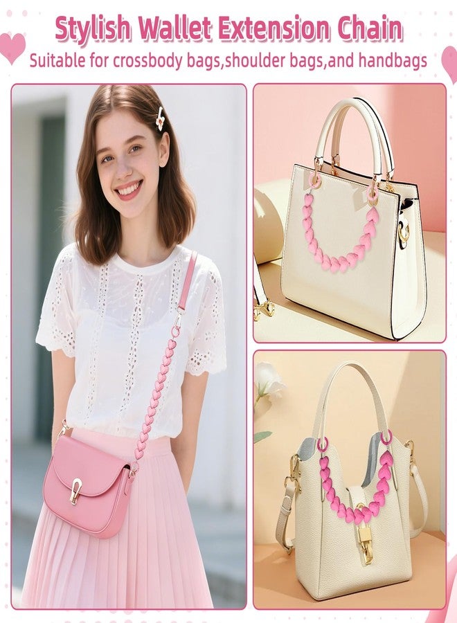 ZLSPTK 2Pcs Purse Extender Chain Gold Pink Bag Extender Chain Heart Purse Strap Extender Hot Pink Purse Strap Replacement Crossbody Purse Accessories for Women Bag Charms for Handbags Tote Bags Purse Making - Image 4