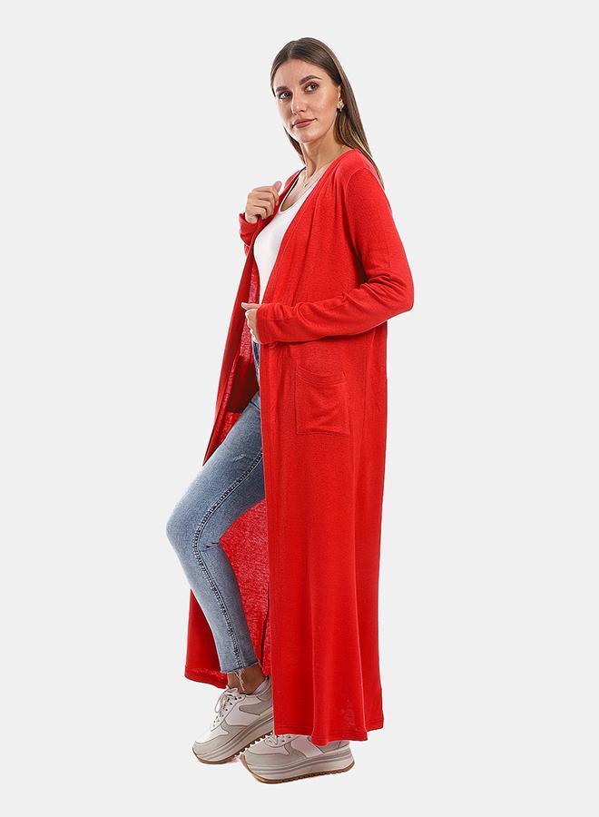 kady Slip On Open Neckline Cardigan - Red - Image 2