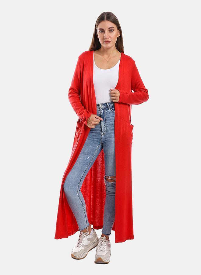 kady Slip On Open Neckline Cardigan - Red - Image 1