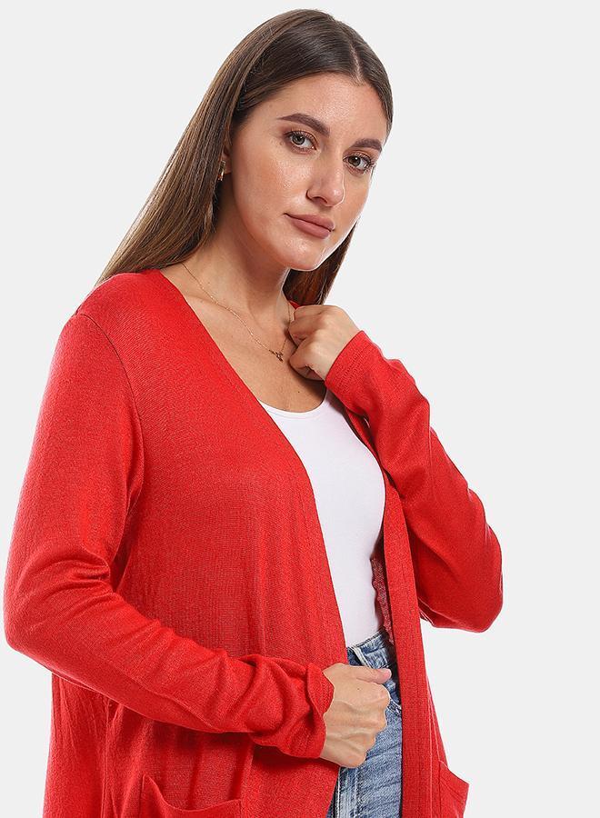 kady Slip On Open Neckline Cardigan - Red - Image 4