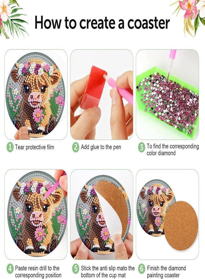 croshom 8 Pieces Cow Diamond Art Coasters Kit, Diamond Painting Coasters, Cow Diamonds Art Painting Kits,5D DIY Full Drill Diamonds Arts Kits for Adults Gift & Home Decor - Image 5