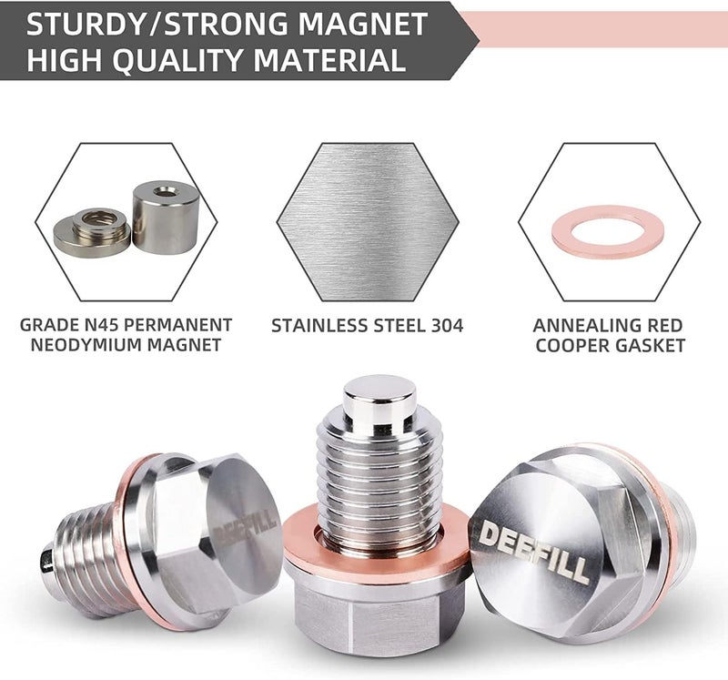 DEEFILL M14 x 1.5 Magnetic Oil Drain Plug with Copper Crush Washer - Image 2